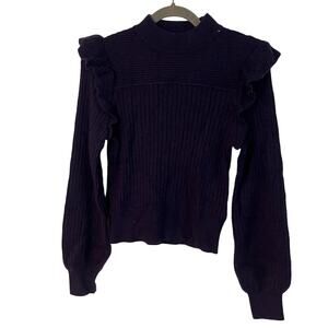 & Other Stories Blue Ruffle Trim Balloon Sleeve Sweater XS